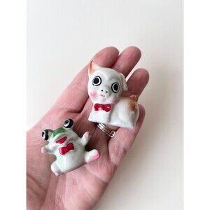 Tiny Vintage Anthropomorphic Pig and Frog Figurines | Hand Painted | Kitsch
